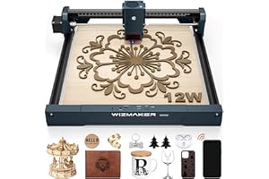 WIZMAKER WAND 12W Laser Engraver, 300×300mm High-Power Diode Laser Cutter for Wood, Leather, Paper, MDF, Felt, Coated Metals 