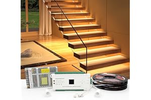 SuperStairLED Motion-Activated LED Stair Lighting Kit with Daylight Sensor SSL-5616, Supports up to 16 Steps × 40" Cuttable 3