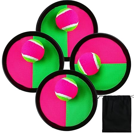 Aneco Spielzeug Werfen und Fang Paddel Spielset Scheibe Paddel und Tossball Sport Spiel mit Aufbewahrungstasche,4 Paddel und 