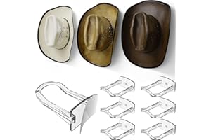 Modern JP Adhesive Cowboy Hat Hooks for Wall (6-Pack) – 3-Inch Wall Mount for Secure Hold, Wide Brim Hat Organizer, Western Room Decor – Clear