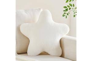 CANGHI Star Pillow 15.7" White Star Shaped Decorative Throw Pillow for Couch Bed Aesthetic Plush Floor Seating Cushions with Soft Faux Rabbit Fur for Sofa Bedroom Living Room
