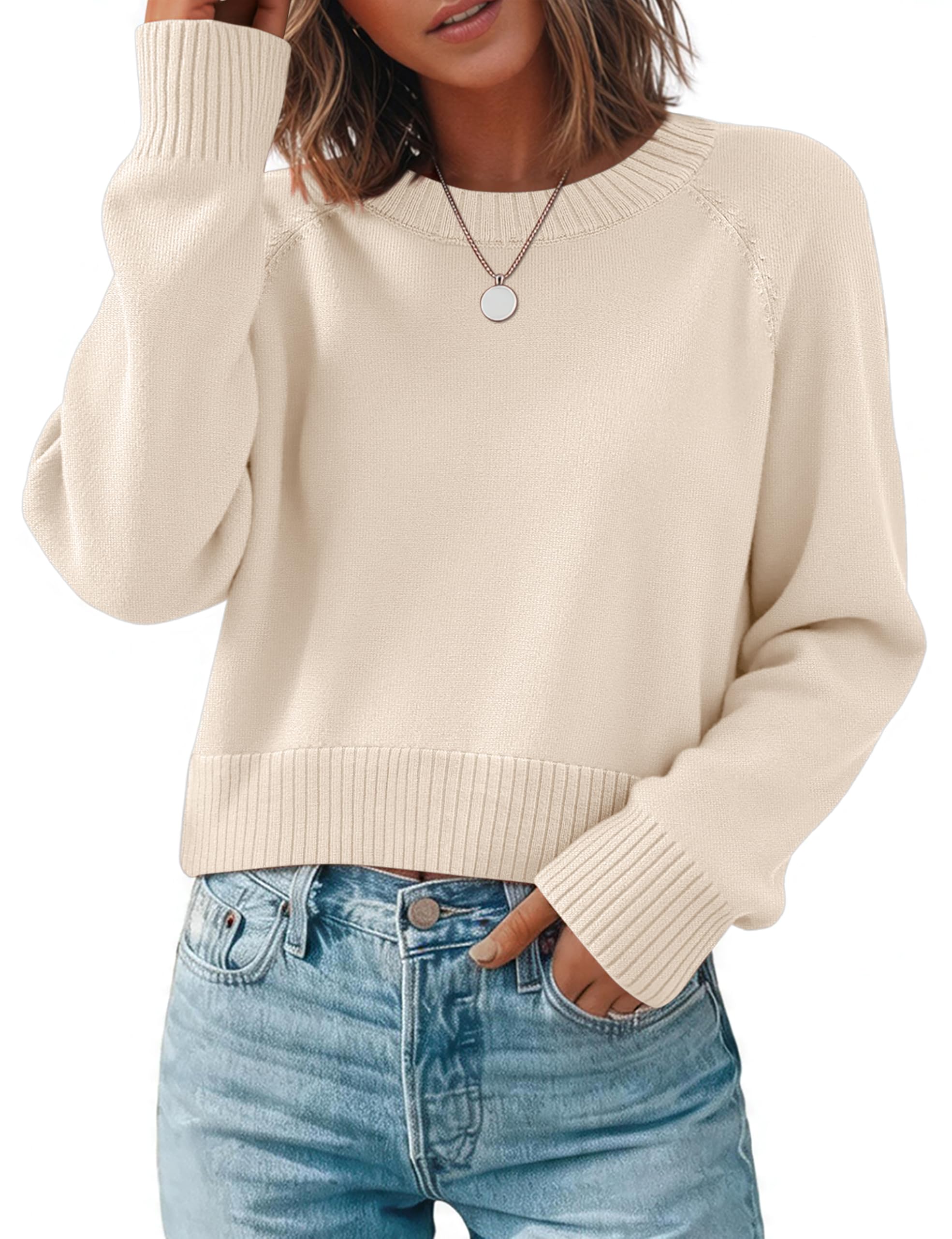 Zeagoo Sweaters for Women Cropped Crewneck Basic 2026 Trendy Fall Tops | Cropped Sweater, Winter Clothing, Long Sleeve Dressy