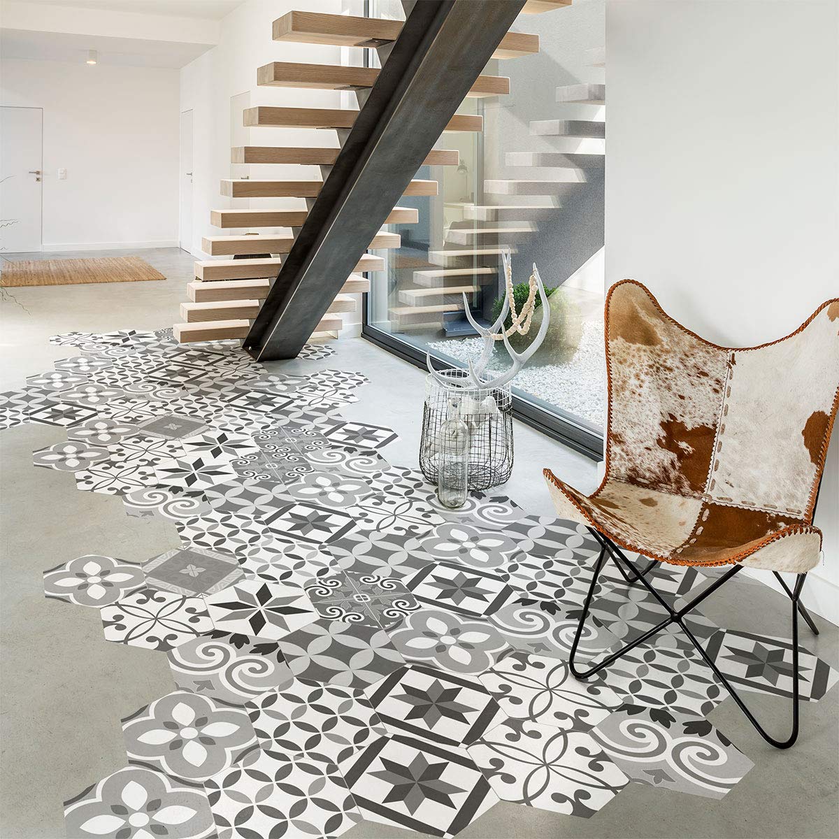 Ambiance Sticker Peel and Stick Decorative Hexagon Micalina Floor Tile, DIY Home Decor, Peel and Stick Removable Stickers, Waterproof Non-Skid Sticker - H40 x L90 cm - 10 Stickers of 20 x 18 cm