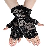 Sorcristy Women Black Lace Gloves Elegant Short Fingerless Lace Gloves 1920s Accessories for Women Opera Evening Wedding Tea Party Prom Cosplay（1 Pair）