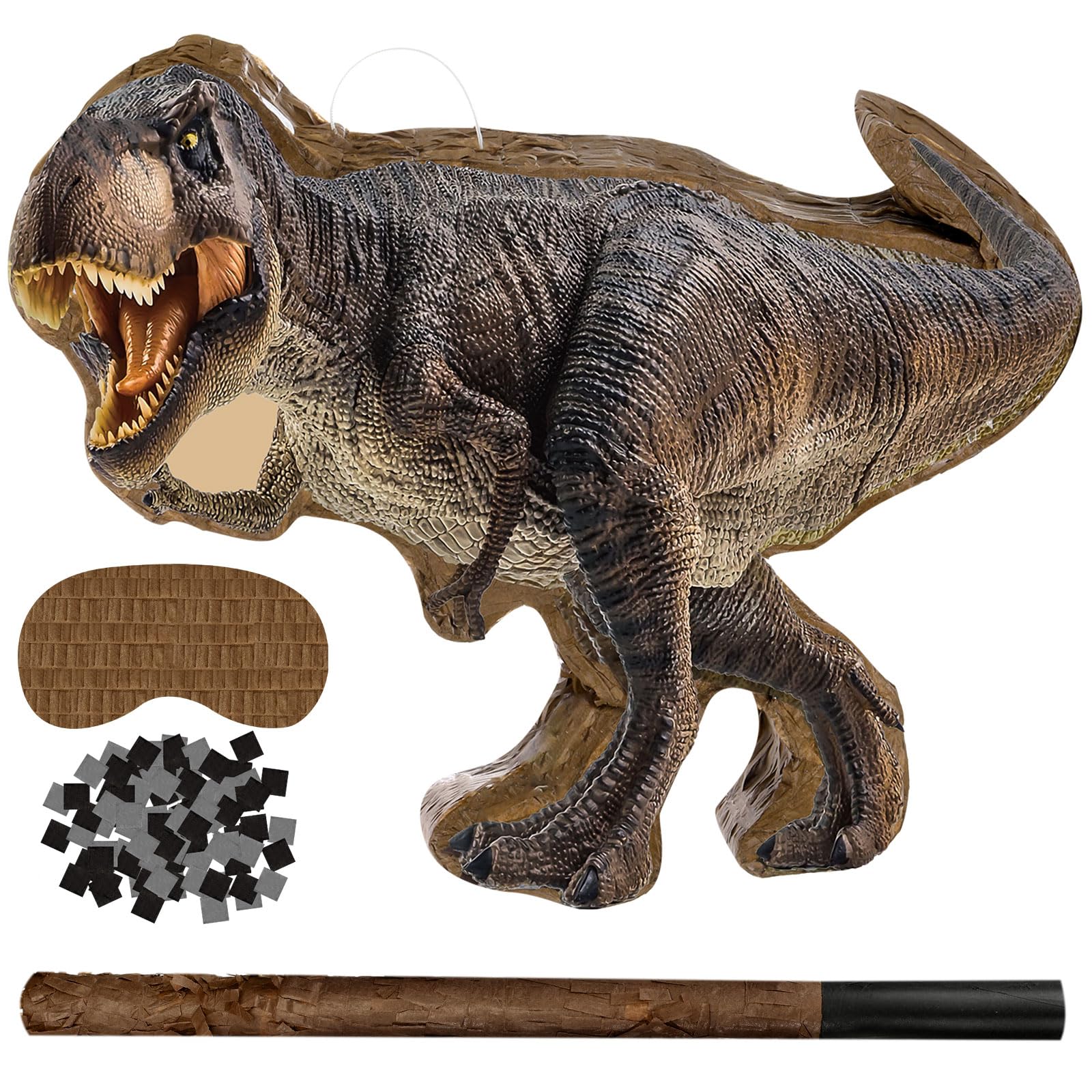 Photo 1 of Sotiff Dinosaur Piñata, Piñata with Stick Blindfold and Confetti Realistic Dinosaur World Party Decorations for Kids Birthday Party Game Supplies, 17 x 13.4 x 3 Inch(Tyrannosaurus)