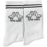 KGHYT Goose Bumps Funny Goose Socks, Cute Hugging Geese White Crew Socks for Women and Men, Novelty Goose Gift for Friends and Goose Lovers.(039)