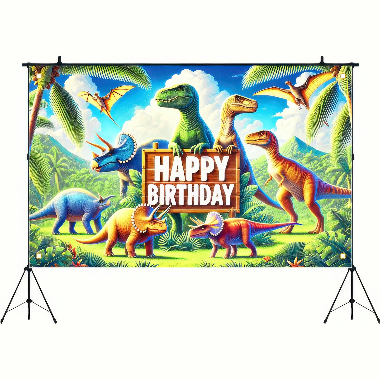 Photo 1 of BlissYard Dinosaur Birthday Banner Colorful Party Decoration, Perfect for Kids Birthday Parties, Dinosaur Themed Backdrop Photography Background, 71x43 Inches, Great for Outdoor Indoor Celebration