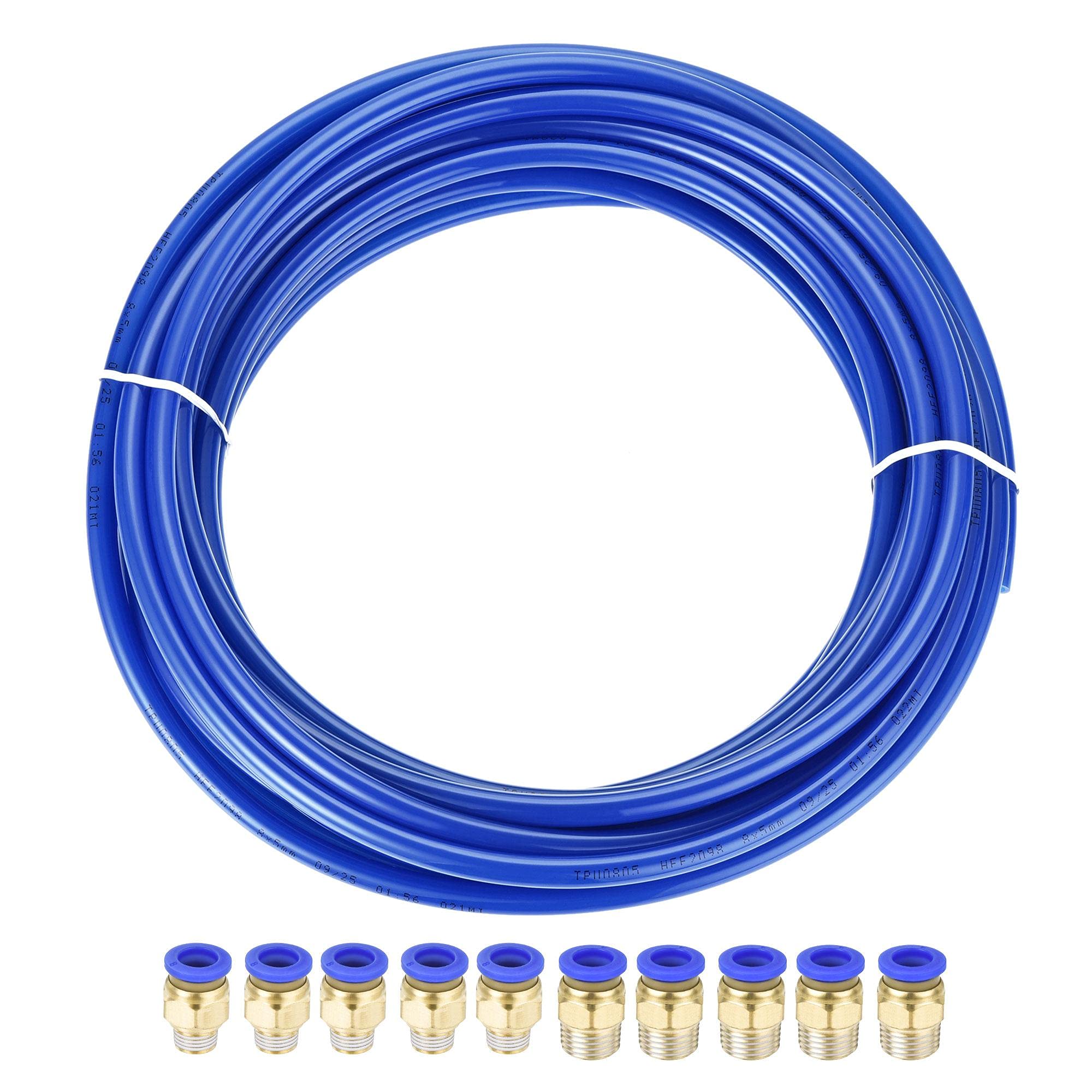 sourcing map Pneumatic 8mm OD Polyurethane PU Air Hose Tubing Kit 10 Meters Blue with 10 Pcs Push to Connect Fittings — image 1