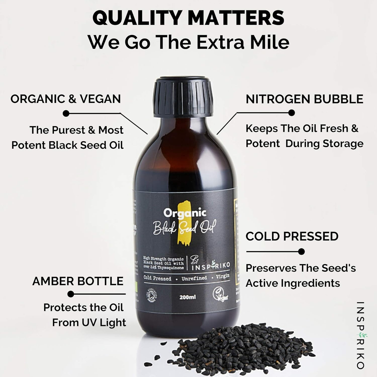 Black Seed Oil Organic Cold Pressed - 200 ml - 5X Potency with 2.4% TQ & Omega 3 6 9. Made from Organic Nigella Sativa Seeds - Beloved Rejuvenation Extract for Hair, Immune Support & Digestion - Image 5