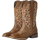SheSole Women's Extra Wide Calf Cowboy Boots Square Toe – Pull-On Western Boots for Thick Calves, Stretch Comfort & Removable Insole, Classic Western Pattern
