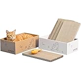 Quuzee 5-Pack Double-Sided Cat Scratchers with Box &amp; Fish Toy - Reversible Cat Scratch Pad for Indoor Cats, Durable Corrugated Cardboard Cat Scratcher for Cats to Rest and Play, Furniture Protector