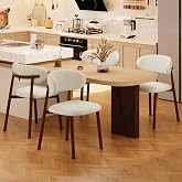 JCAJCA Kitchen Dining Chairs Set of 4 Modern Soft Linen Farmhouse Dining Room Chair with Metal Legs, Beige/Walnut