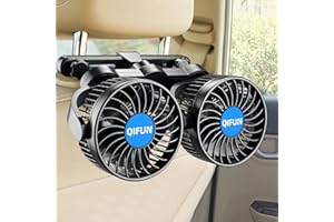 QIFUN Car Fan, Cool Gadgets 12v Fan for Rear Seat Passenger Portable 4'' Headrest 360° Rotatable Backseat Cooling Air with Stepless Speed Regulation Vehicles, SUV, RV, Boat
