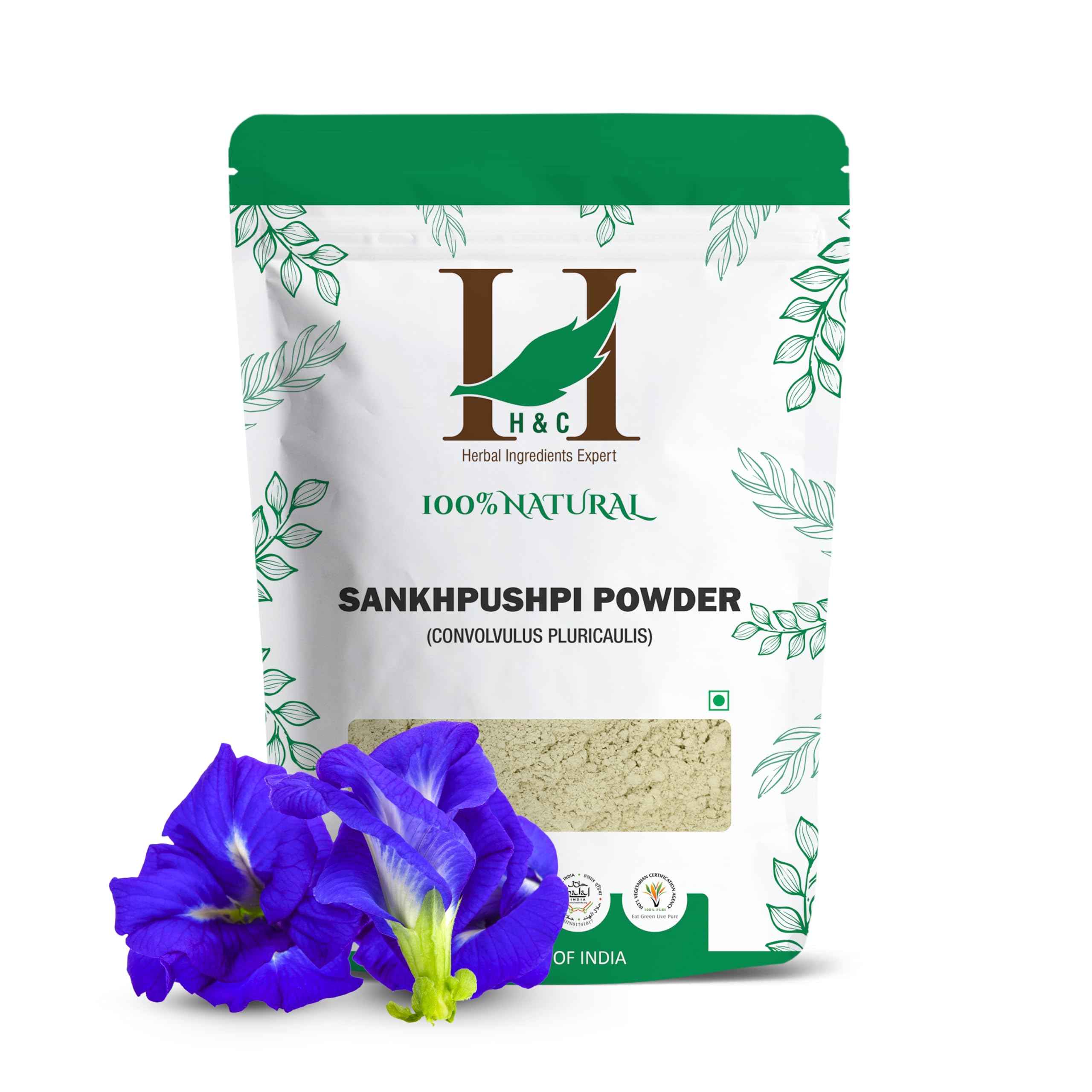 H&C Shankhpushpi Powder (Convolvulus pluricaulis) 227g / 0.5 Lb | for Memory and Concentration