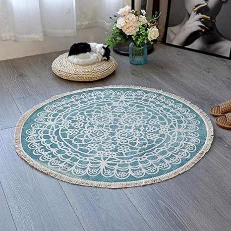 Amazon 玄関マット ラグマット エスニック コットンラグ 西海岸風 塩系 おしゃれ キャンプ 男前インテリア 綿 夏ラグ 四季通用 雑貨 洗える 90cm 長方形 カラー 円形 折り畳み 可能 ラグ カーペット オンライン通販