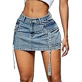 LOLILRSD Women Cargo Skirt Denim Mini Low Waist Y2K Jean Skirts with Pockets