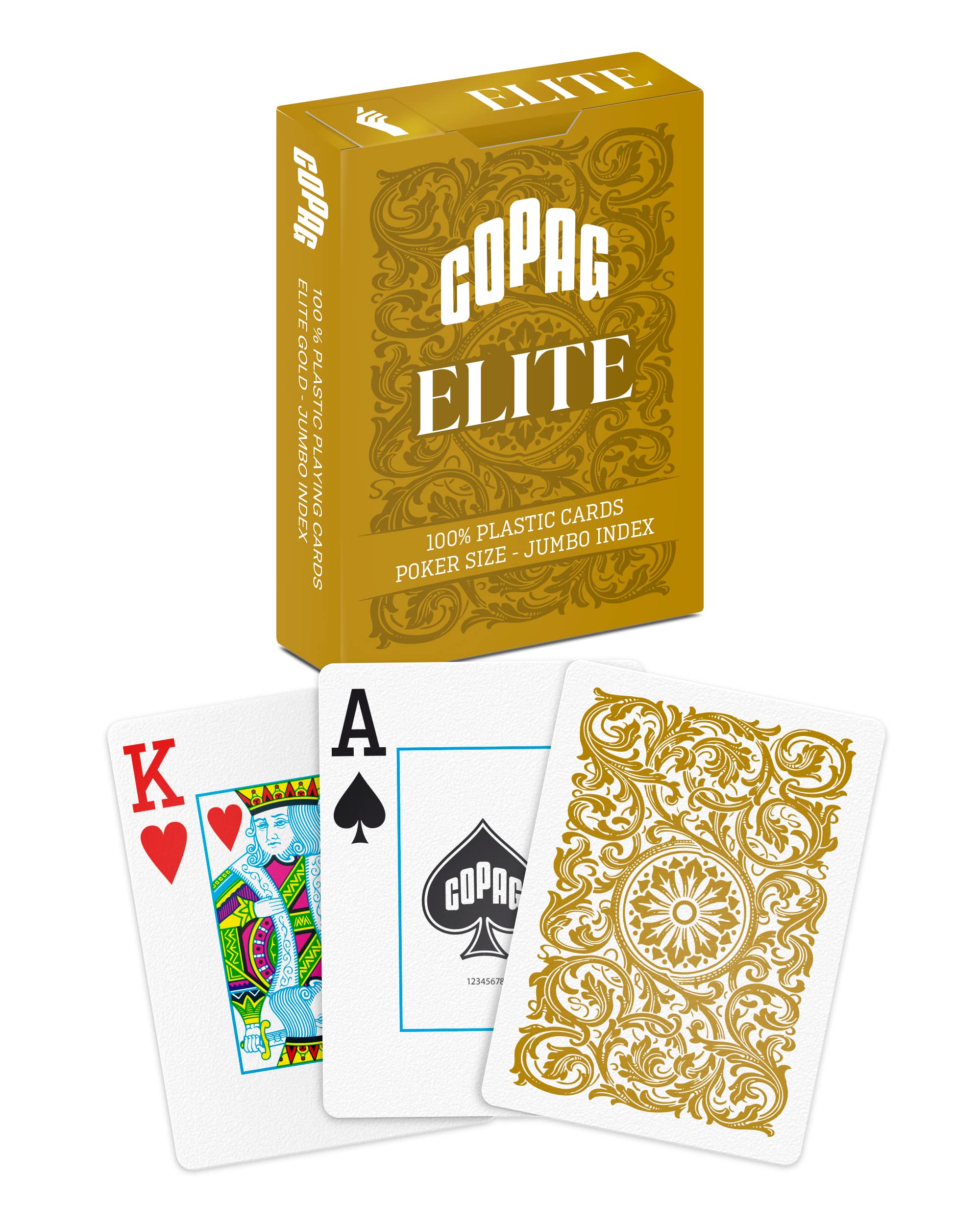 Copag Elite 100% Plastic Playing Cards, Poker Size Jumbo Index Single Deck (Gold)