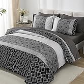 Dinjoy Black/Gray King Size Comforter Set, Warm Boho Bed in a Bag King 7 Pieces Fall Striped Bedding Mens Comforters Sets Patchwork Bed Sets Complete Decor for Women Winter