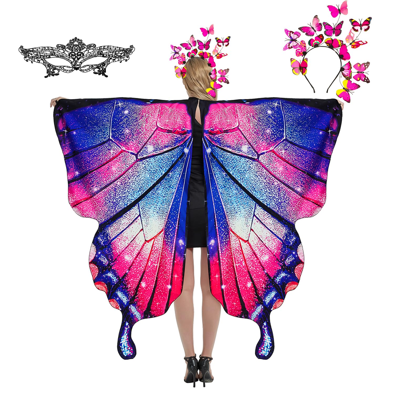 plainshe Butterfly Wings, Fairy Wings for Adults, Butterfly Costume, Halloween Costumes for Women, 3PCS Butterfly Cape Set. (#028)
