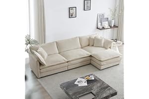 GNIXUU 111.5“ Large Sectional Sofa Cloud Couch for Living Room, Modern Chenille L Shaped Couch, Comfy Modular Sofa Sleeper with Movable Ottoman & Cushions(Camel)