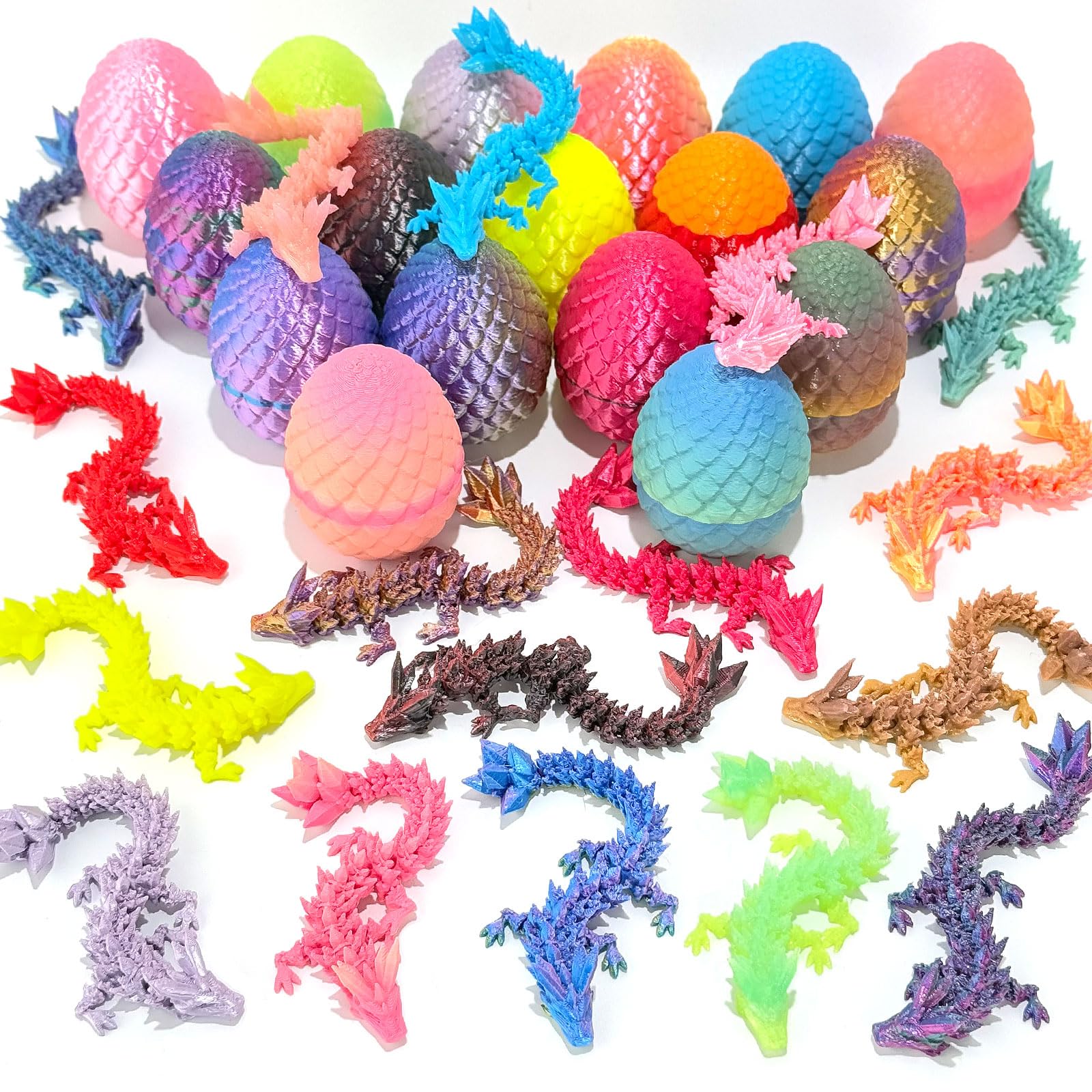 Photo 1 of 12 Pcs Random 3D Printed Dragon Eggs with Dragon Inside,Mystery Easter Egg Set Articulated Fidget,Home Office Decor Executive Desk Gifts