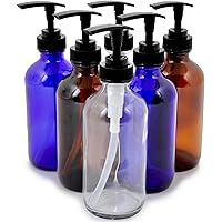 Vivaplex, 6, Large, 8 oz, Empty, Assorted Colors, Glass Bottles with Black Lotion Pumps …