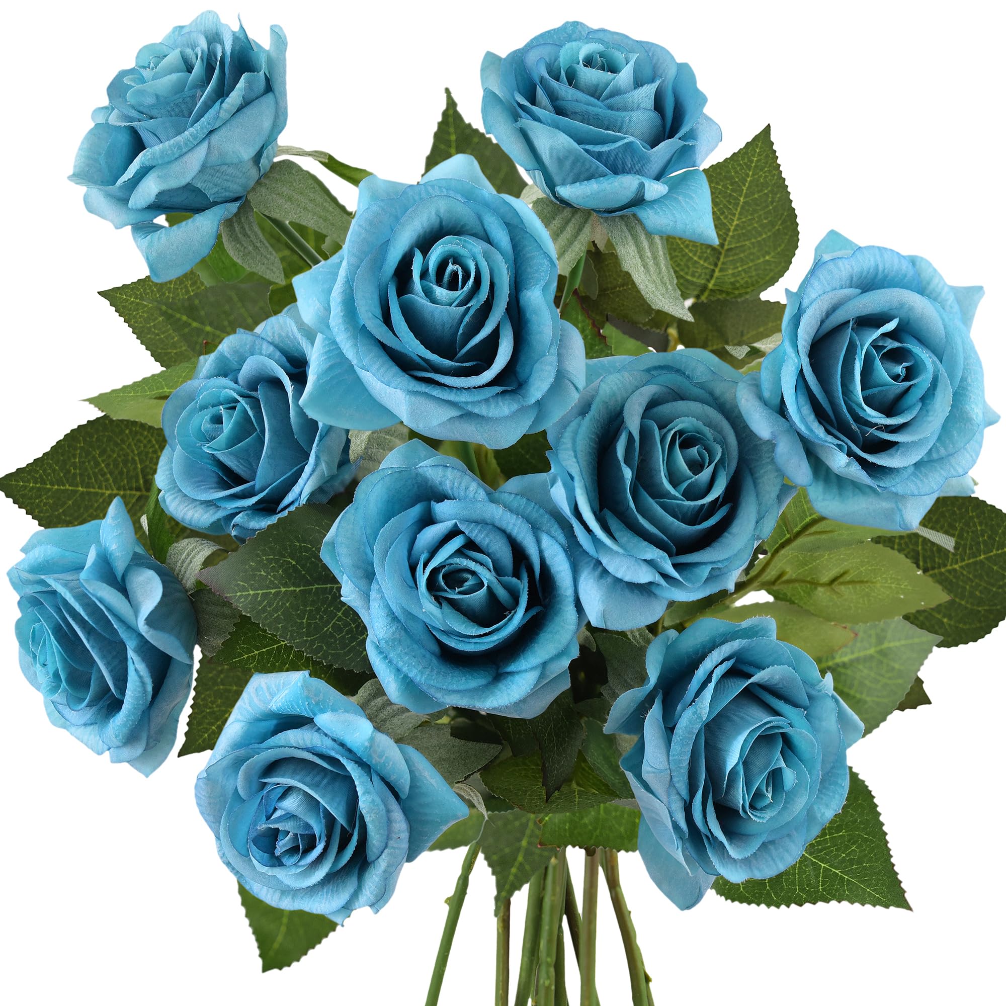 FiveSeason10 Stems Stuff Real Touch Roses Artificial FlowersSilk Roses ‘Fresh Like Petal Feel’ Home Centrepieces for Dining Table, Wedding Decorations & Bridal Bouquets (Teal)