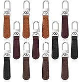 12 Pcs Replacement Zipper Pull Leather Zipper Pulls Replacement for Luggage, Backpacks, Suitcases, Jackets, Wallets, Handbags (Dark Brown, Black, Coffee, Jujube Red)