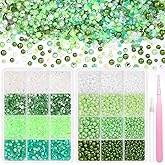 2 Boxes Green Flatback Pearls and Rhinestones for Crafting, 3-5 mm Jelly Resin Bedazzling Rhinestones for Crafts, Mixed Size Green Half Pearls for Crafts DIY Mugs Bottles Tumblers Clothes Makeup