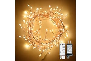 Dailyart Fairy Lights Plug in, 200 Led Twinkle String Light with Remote 10Ft 8 Modes Warm Cluster Lights with Timer for Bedroom Wreath Party Window Wedding Christmas Tree Decoration Gold Wire