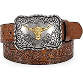 TRIWORKS Western Buckle Belts for Men, Mens Cowboy Belt with Buckle Leather Country Cowgirl Belt for Jeans Pants
