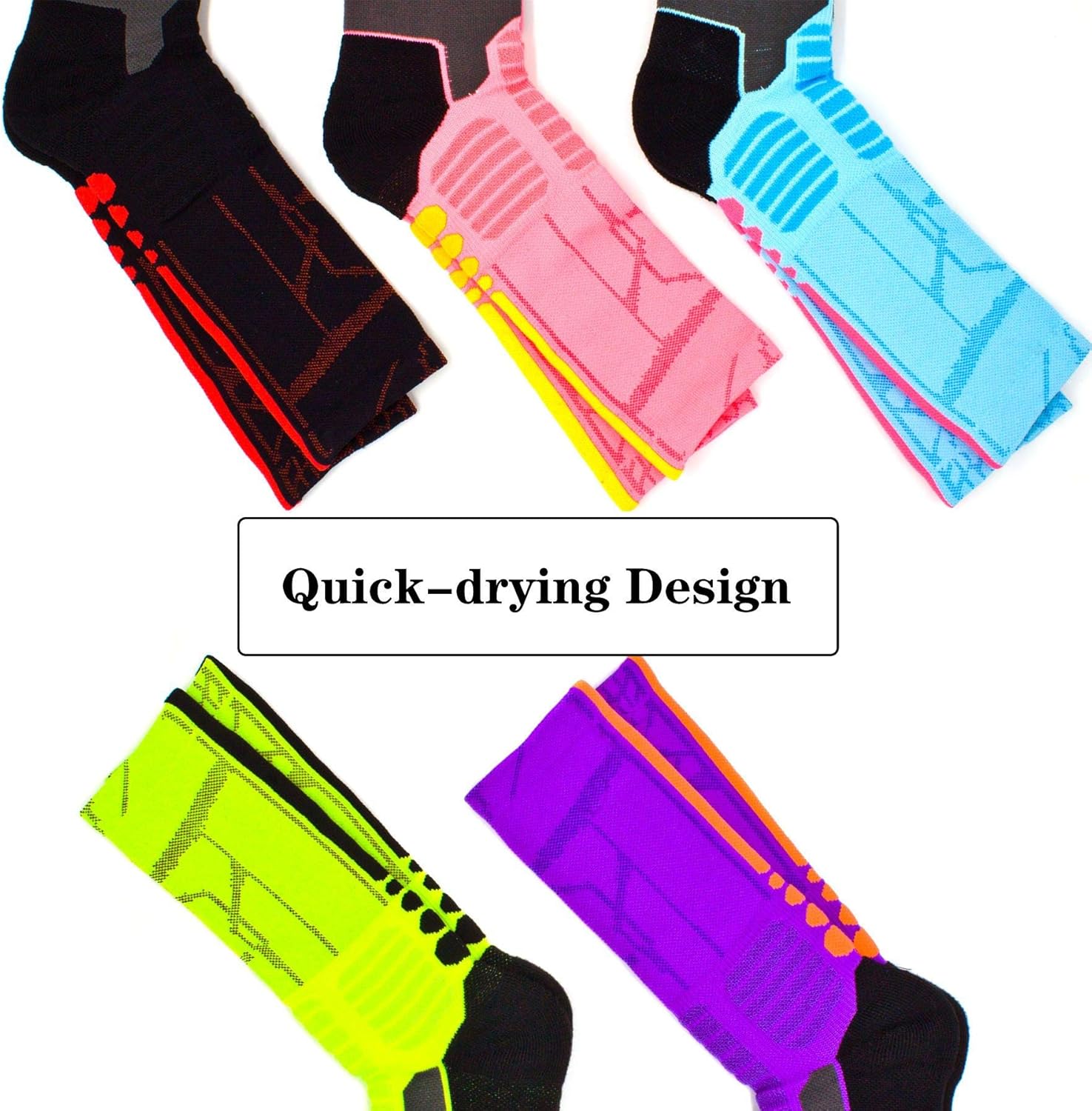 Basketball Socks 5 Pack Athletic Crew Socks Compression Sports Socks for Boy Girl Men Women,A3,Medium: Clothing