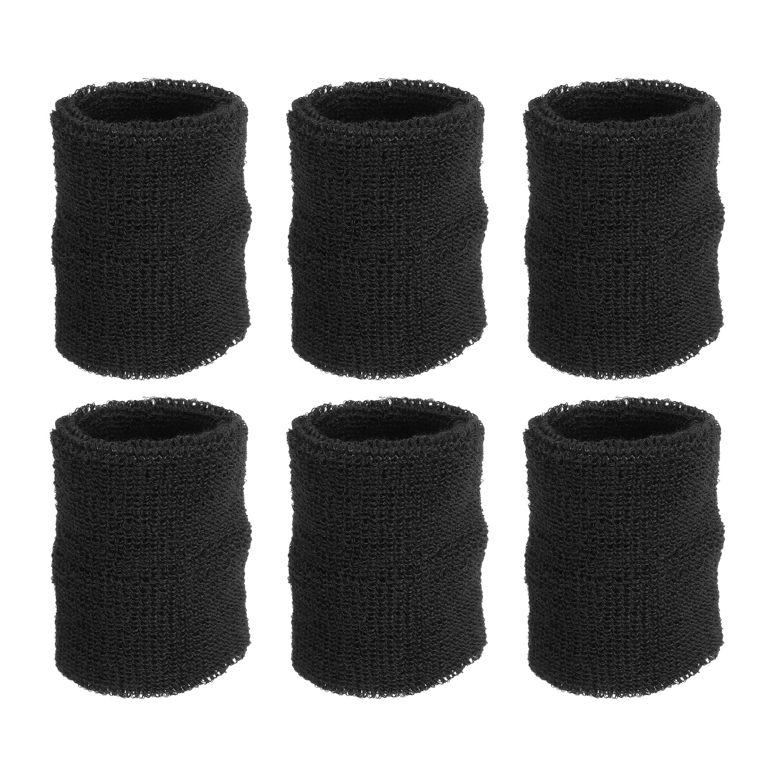 PATIKIL Sports Wristbands 8x10cm, 6 Pack Athletic Cotton Terry Cloth Absorbent Wrist Sweatband for Tennis Basketball Working Out Running, Black