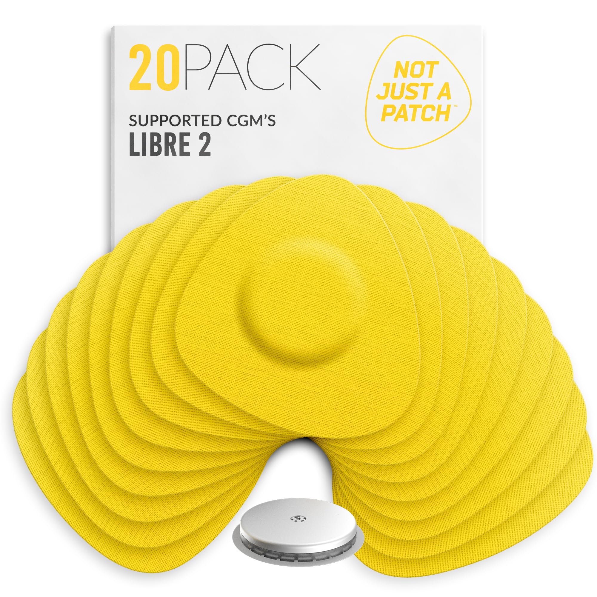 Not Just A Patch Freestyle Libre 2 Sensor Covers (20 Pack) Lingo CGM Patches for Freestyle Libre 2 - Water Resistant & Durable for 10-14 Days - Yellow