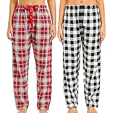 ENJOYNIGHT 2 Pack Womens Flannel Pajama Pants Lounge Plaid Sleep Bottoms with Drawstring
