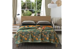 Bifqioy Ginkgo Leaf Cotton Quilt Dark Green Orange Reversible King Size Bedspread Coverlet for All Seasons Lightweight Muslin Quilt Throw Blanket for Bed, Couch