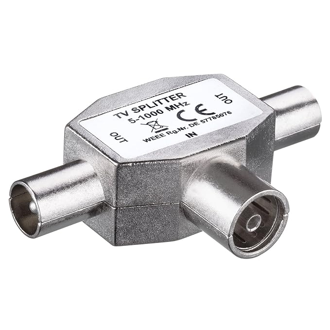 HB-DIGITAL TV-Verteiler für Kabel- DVB-C + Terrestrischen-Empfang DVB-T2 TV-Splitter 2-Wege-Splitter T-Adapter Metallgehäuse 