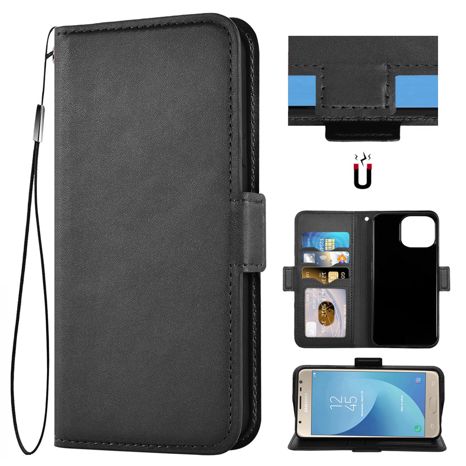 Auotu PU Leather Flip Wallet Mobile Phone Case Cover for Cubot P80 Smartphone (Black)