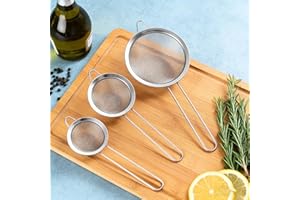 Sieve Strainers Set with Handle3PCS, 3Size Sieve Strainer, Stainless Steel Sifter Colander for Baking Kitchen Flour and Juice