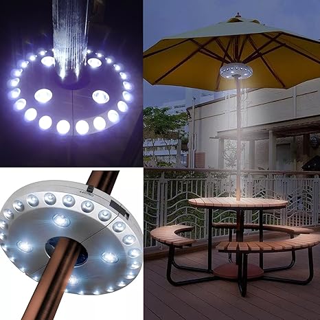 Regenschirm-Lichter, für Sonnenschirme, kabellose Lampe, mit 24 + 4 LEDs, Campingzelte, für Außeneinsatz, Silber