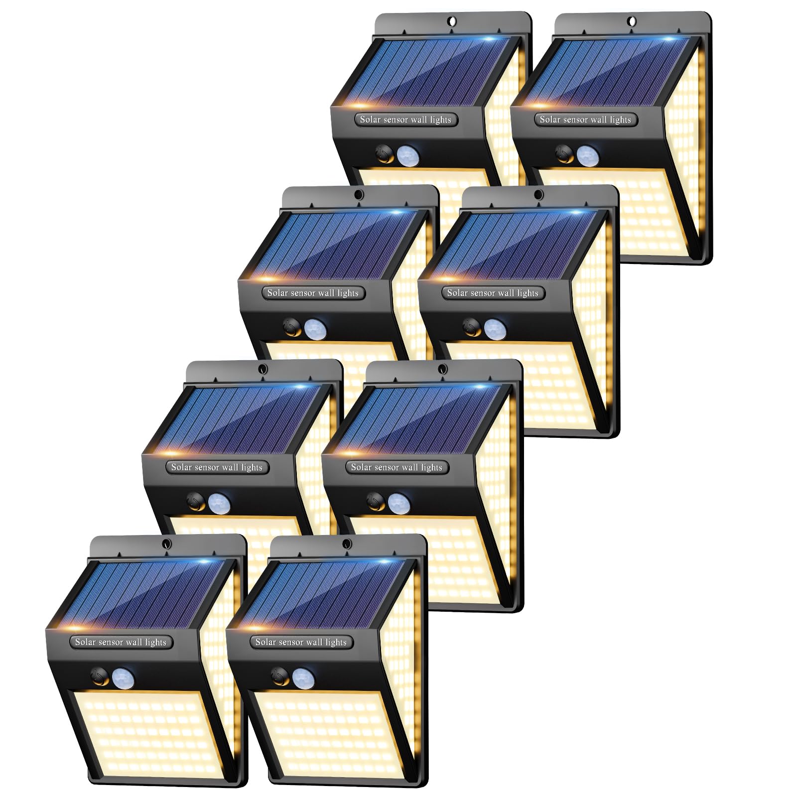 litogo [8 Pack] 140LED Solar Security Lights Outdoor, Solar Motion Sensor Lights 270ºWide Angle Waterproof Solar Powered Durable Wall Lights Outside 3 Modes for Garden Fence Door Yard,Warm White