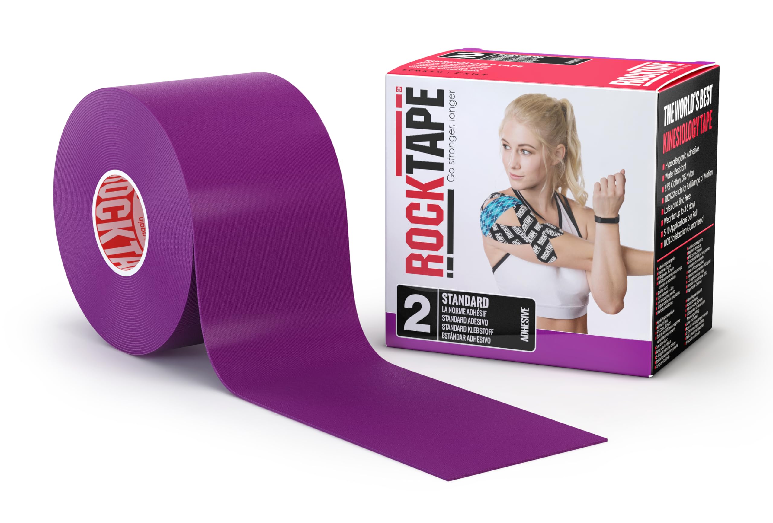 Rocktape Kinesiology Tape Athletes, Water Resistant, Reduce Pain & Injury Recovery, 5cm x 5m, Uncut, Purple — image 1