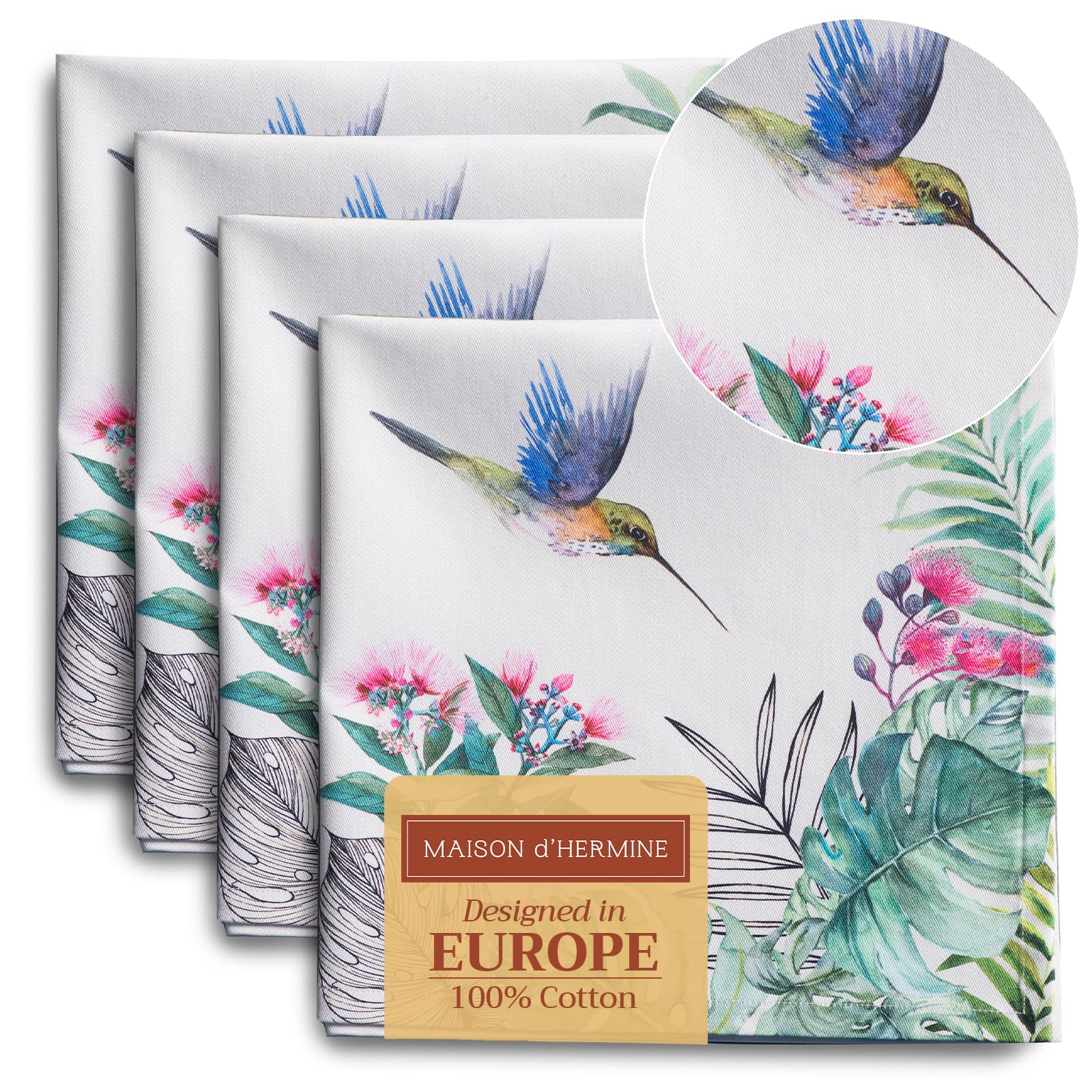 Maison d' Hermine Cloth Napkins Set of 4 100% Cotton Everyday Reusable Square Napkins Cloth Washable Dinner Party Wedding Restaurant Gifts for Mothers Day (Tropiques, 45 CM x 45 CM)