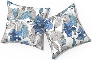 TWLEAR Outdoor Pillows for Patio Furniture 18x18 inch, Square Outdoor Throw Pillows with Inserts, Decorative Toss Pillows for Garden Couch Home Sofa Office Chair, Pack of 2, Clemens Noir Blue