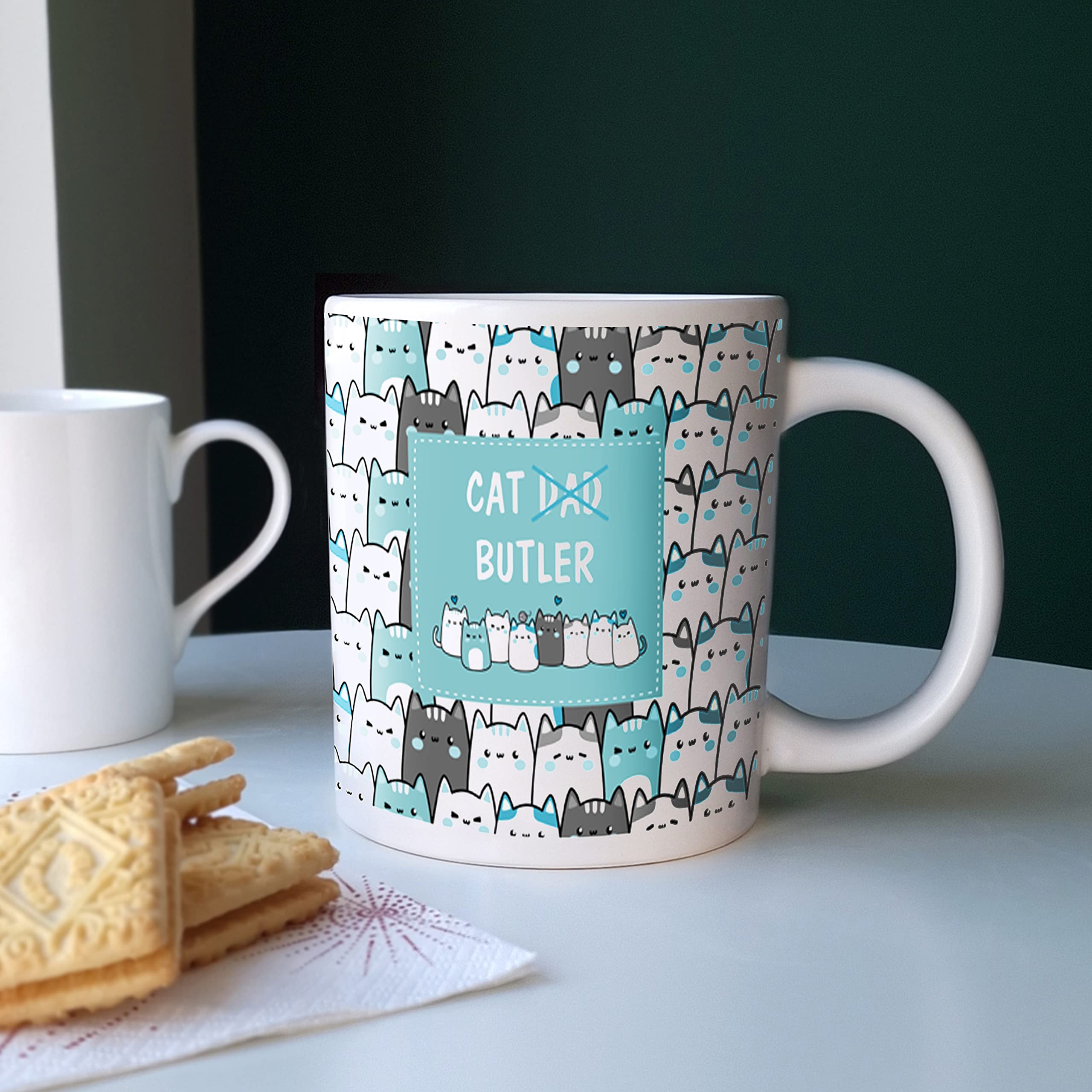 Purely Home Extra Large Big Cat Dad Butler Mug - Jumbo White Coffee/Tea Gift for Cat Lovers