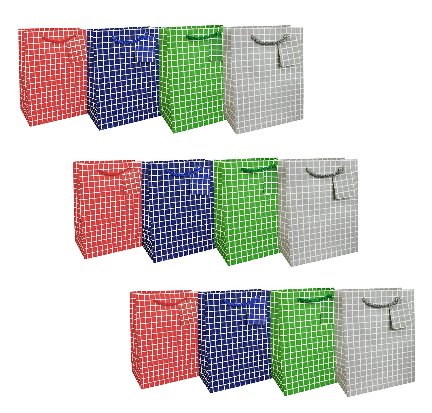 Emartbuy Set of 12 Luxury Gift Bag Strong Laminated Paper Mixed Colours 18 x 23 x 10 cm - Checks