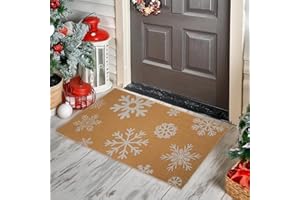 Stranthother 16.9"X30" Coir Christmas Door Mat Snowflakes Outdoor Welcome Mat Holiday Entrance Mats for Front Door Christmas Decorative Doormat Winter Christmas Holiday Floor Mat Christmas Rug