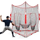 Portable Baseball &amp; Softball Hitting Net with Large Pockets | 3 Way 7'x7' Practice Net for Batting,Hitting&amp;Pitching,Multi-Station Training Equipment for Solo or Team,Easy Setup&amp;CarryBag