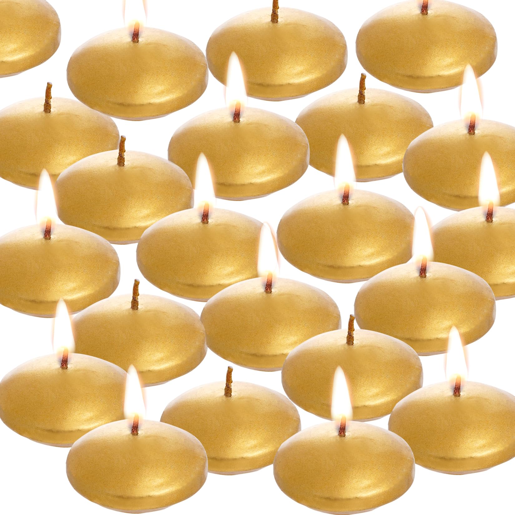 Photo 1 of 20 Pcs Floating Candles Centerpieces, 1.5 Inch Unscented Floating Candles Small Decoration for Valentine's Day, Thanksgiving, Wedding (Gold)