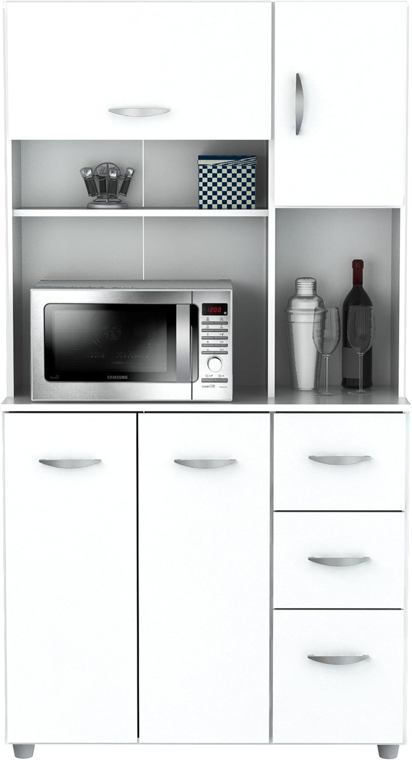 Amazon Com Inval America 4 Door Microwave Storage Cabinet Laricina White Furniture Decor